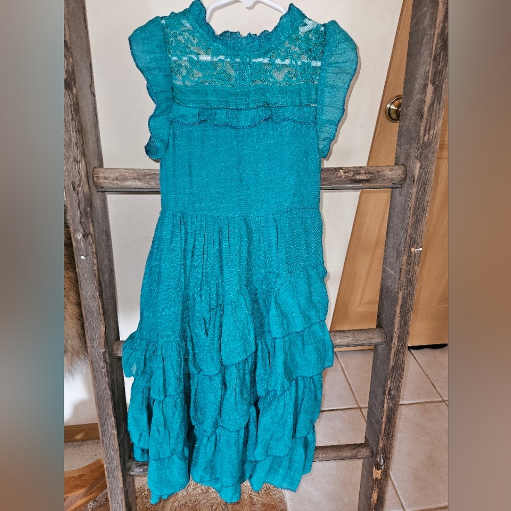 Joyfolie Teal Tiered Ruffled Sundress